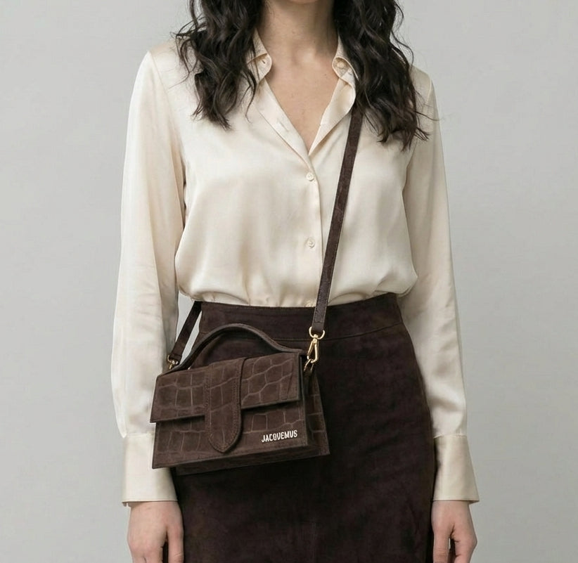 Borsa Jacquemus Grand Bambino Croco/Marrone