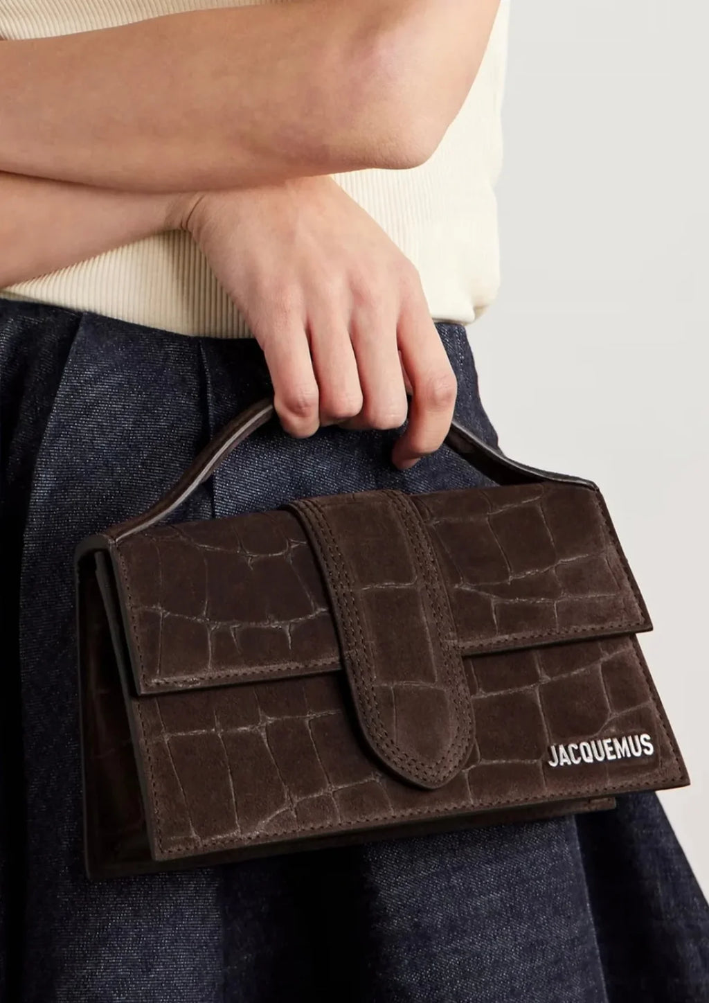 Borsa Jacquemus Grand Bambino Croco/Marrone
